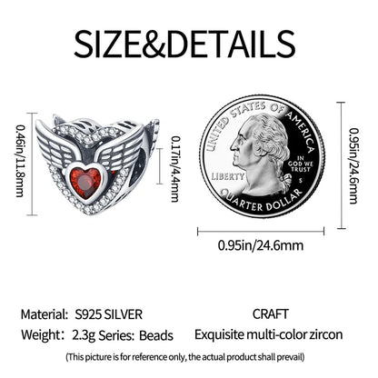 925 Silver Angel Baby Charms Zirconium Heart Shape Angel Wings Dangle Beads Fit Bangle Bracelet Necklace DIY Jewelry Marking