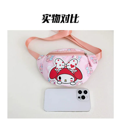 Anime Hello Kitty Kuromi Melody Kids Cartoons Cute Nylon Fanny Pack Shoulder Messenger Fanny Bag Travel Storage Bag Girls Gifts