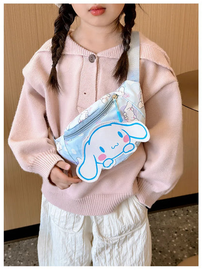 Anime Hello Kitty Kuromi Melody Kids Cartoons Cute Nylon Fanny Pack Shoulder Messenger Fanny Bag Travel Storage Bag Girls Gifts