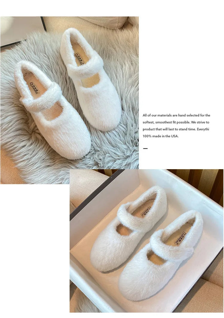 2023 Winter Warm Women’s Plush Flat Shoes Korean style mary jane Ladies casual boat shoes Outdoor work shoes