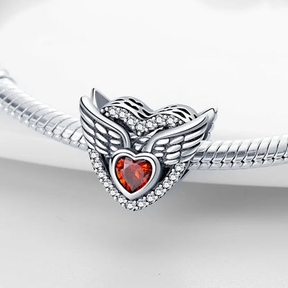 925 Silver Angel Baby Charms Zirconium Heart Shape Angel Wings Dangle Beads Fit Bangle Bracelet Necklace DIY Jewelry Marking