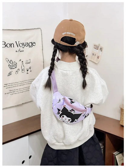 Anime Hello Kitty Kuromi Melody Kids Cartoons Cute Nylon Fanny Pack Shoulder Messenger Fanny Bag Travel Storage Bag Girls Gifts