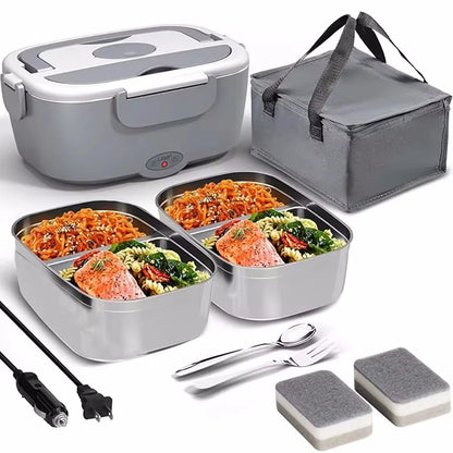 Portable Electric Heated Lunch Box 80W Stainless Steel Detachable 1.5L Heating Bowl Car/Truck/Office Dining Box Microwave Oven