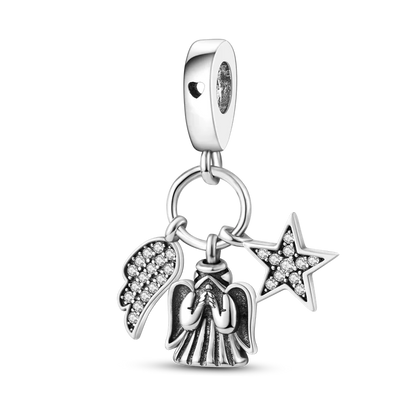 925 Silver Angel Baby Charms Zirconium Heart Shape Angel Wings Dangle Beads Fit Bangle Bracelet Necklace DIY Jewelry Marking