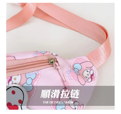 Anime Hello Kitty Kuromi Melody Kids Cartoons Cute Nylon Fanny Pack Shoulder Messenger Fanny Bag Travel Storage Bag Girls Gifts