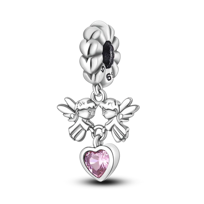 925 Silver Angel Baby Charms Zirconium Heart Shape Angel Wings Dangle Beads Fit Bangle Bracelet Necklace DIY Jewelry Marking