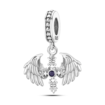 925 Silver Angel Baby Charms Zirconium Heart Shape Angel Wings Dangle Beads Fit Bangle Bracelet Necklace DIY Jewelry Marking