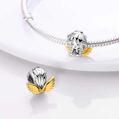 925 Silver Angel Baby Charms Zirconium Heart Shape Angel Wings Dangle Beads Fit Bangle Bracelet Necklace DIY Jewelry Marking