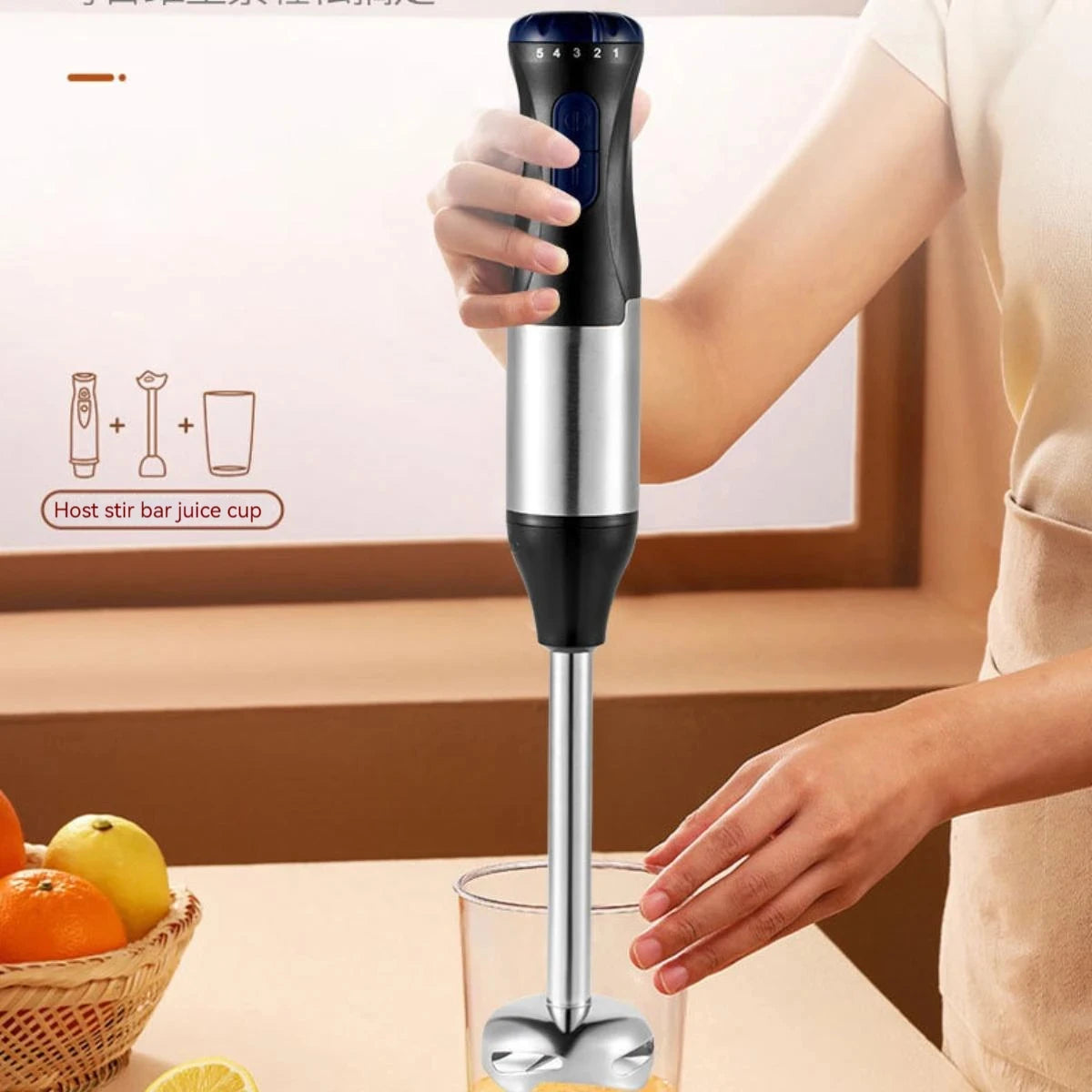 Hand Immersion Blender 1000W Powerful 4-in-1,Stainless Steel Stick Food Mixer,700ml Mixing Beaker,500ml Processor,Whisk