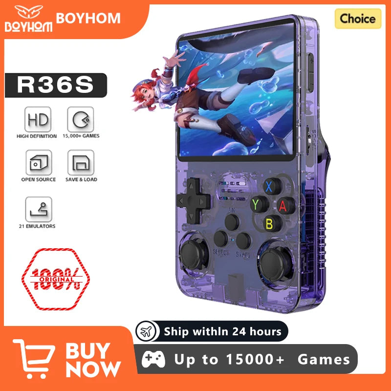 128G Open Source R36S Retro Handheld Video Game Console Linux System 3.5 Inch IPS Screen Portable Pocket Video Player 64GB Games