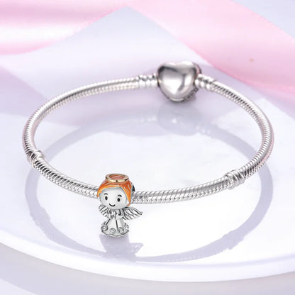 925 Silver Angel Baby Charms Zirconium Heart Shape Angel Wings Dangle Beads Fit Bangle Bracelet Necklace DIY Jewelry Marking