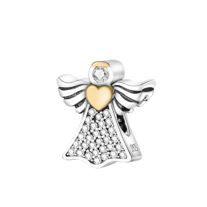 925 Silver Angel Baby Charms Zirconium Heart Shape Angel Wings Dangle Beads Fit Bangle Bracelet Necklace DIY Jewelry Marking