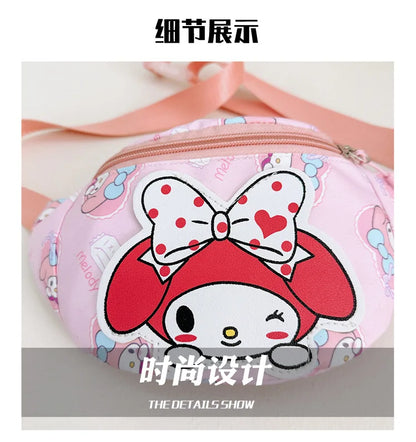 Anime Hello Kitty Kuromi Melody Kids Cartoons Cute Nylon Fanny Pack Shoulder Messenger Fanny Bag Travel Storage Bag Girls Gifts