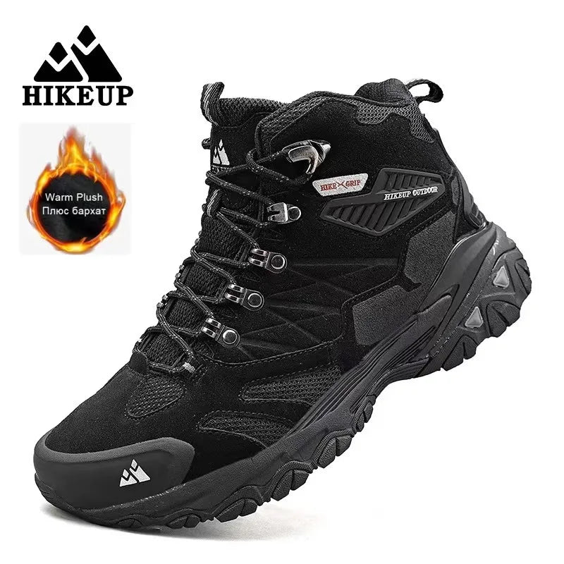 HIKEUP New Men‘s Hiking Shoes Leather Outdoor Sneakers for Men Trekking Boots Male Camping Hunting Mens Tactical Ankle Boots