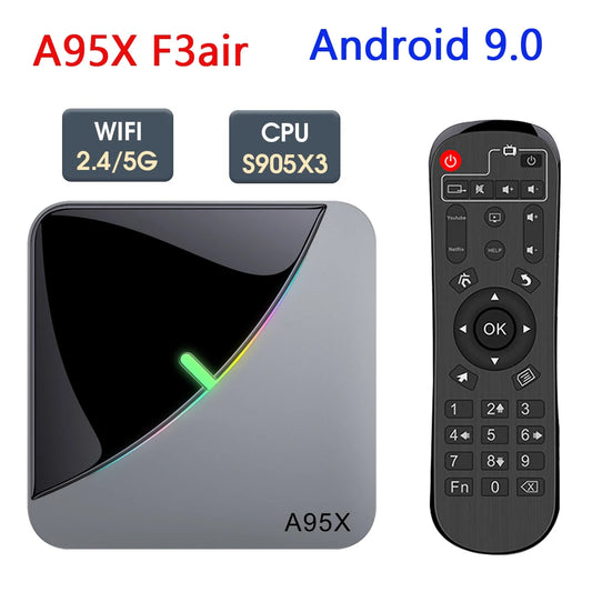 Smart TV BOX A95X F3 Air 4K 2,4G/5G Dual-WLAN RGB-Licht Amlogic S905X3 4GB 32GB 64GB Android 9 Set-Top-TV-Box