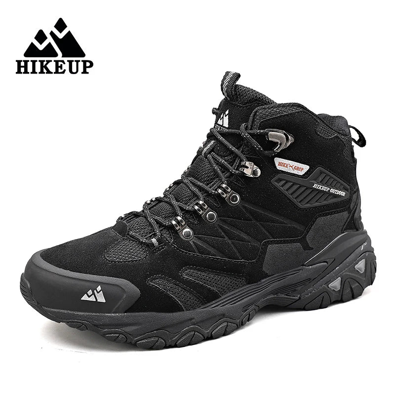 HIKEUP New Men‘s Hiking Shoes Leather Outdoor Sneakers for Men Trekking Boots Male Camping Hunting Mens Tactical Ankle Boots