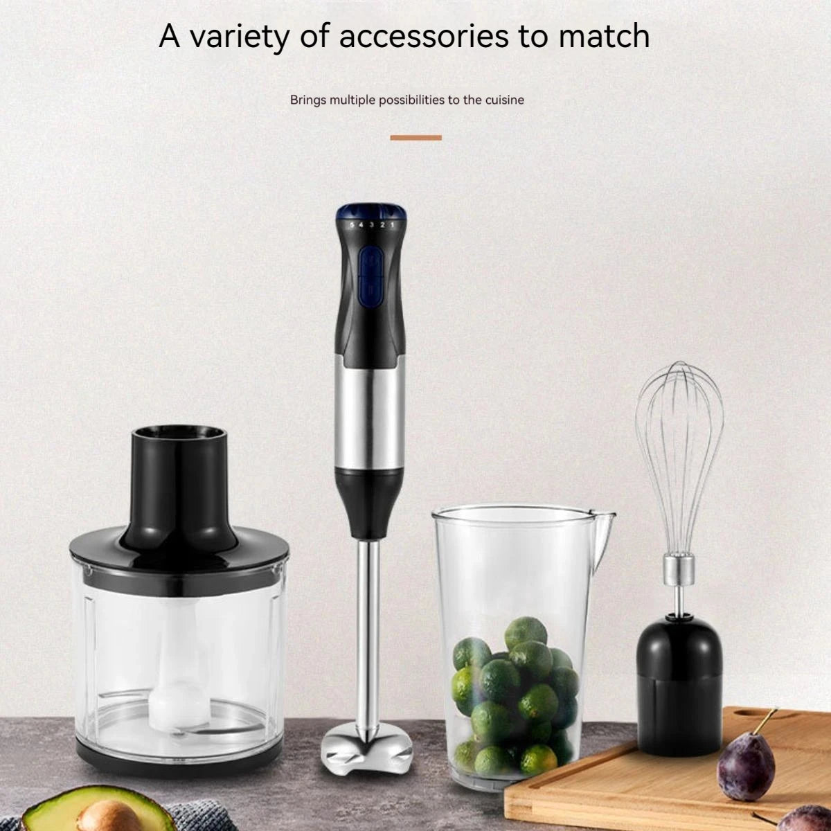 Hand Immersion Blender 1000W Powerful 4-in-1,Stainless Steel Stick Food Mixer,700ml Mixing Beaker,500ml Processor,Whisk