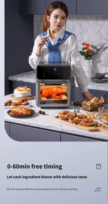 12L Large Capacity Electric Air Fryers Oil-free Automatic Household Kitchen 360°Baking Convection Oven Deep Fryer without Oil