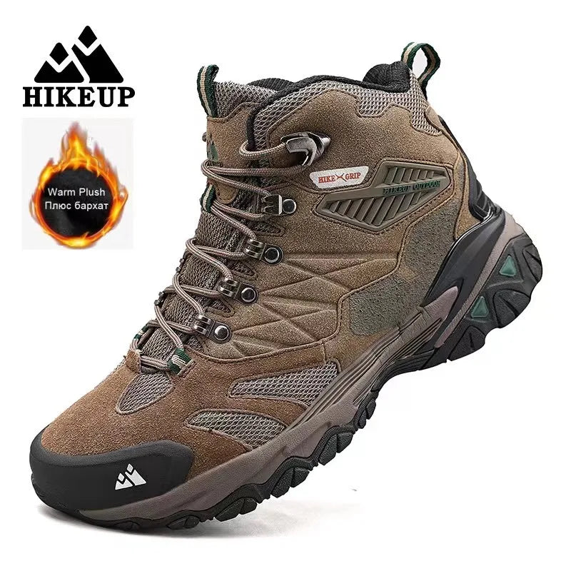 HIKEUP New Men‘s Hiking Shoes Leather Outdoor Sneakers for Men Trekking Boots Male Camping Hunting Mens Tactical Ankle Boots