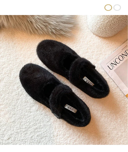 2023 Winter Warm Women’s Plush Flat Shoes Korean style mary jane Ladies casual boat shoes Outdoor work shoes