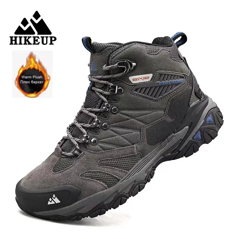 HIKEUP New Men‘s Hiking Shoes Leather Outdoor Sneakers for Men Trekking Boots Male Camping Hunting Mens Tactical Ankle Boots