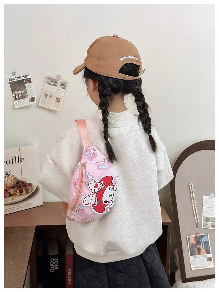 Anime Hello Kitty Kuromi Melody Kids Cartoons Cute Nylon Fanny Pack Shoulder Messenger Fanny Bag Travel Storage Bag Girls Gifts