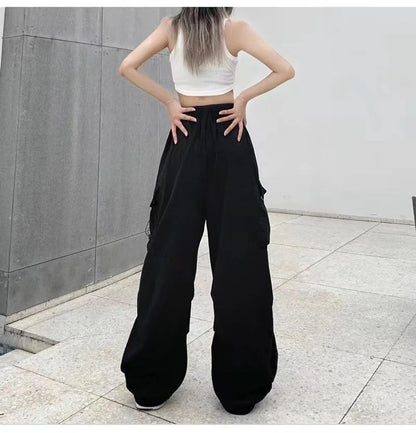 2024 Women Casual Joggers Tech Pants Solid Low Waist Pants Drawstring Wide Leg Baggy Trousers Y2k Streetwear Oversize Sweatpants