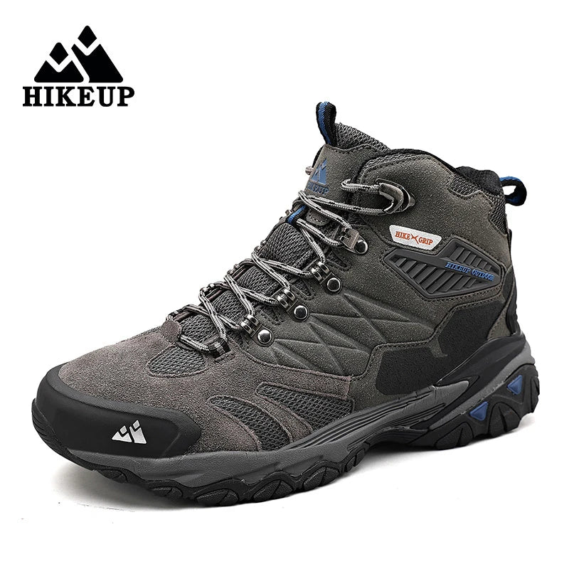 HIKEUP New Men‘s Hiking Shoes Leather Outdoor Sneakers for Men Trekking Boots Male Camping Hunting Mens Tactical Ankle Boots