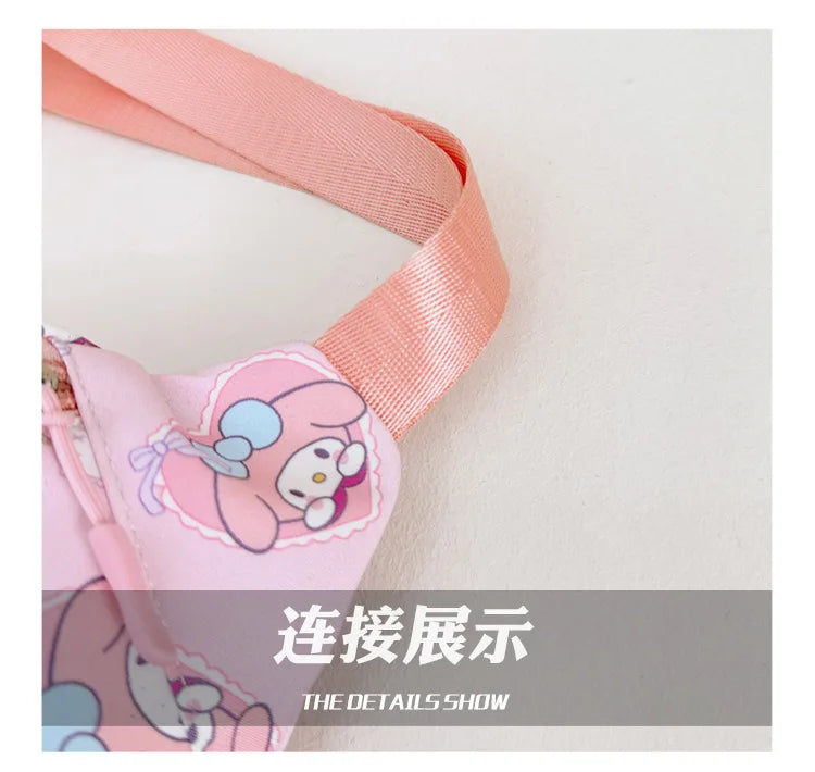 Anime Hello Kitty Kuromi Melody Kids Cartoons Cute Nylon Fanny Pack Shoulder Messenger Fanny Bag Travel Storage Bag Girls Gifts