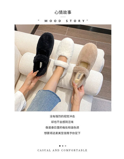 2023 Winter Warm Women’s Plush Flat Shoes Korean style mary jane Ladies casual boat shoes Outdoor work shoes