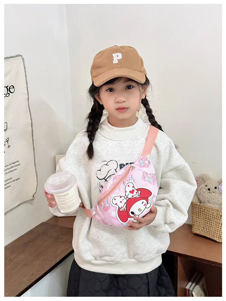 Anime Hello Kitty Kuromi Melody Kids Cartoons Cute Nylon Fanny Pack Shoulder Messenger Fanny Bag Travel Storage Bag Girls Gifts