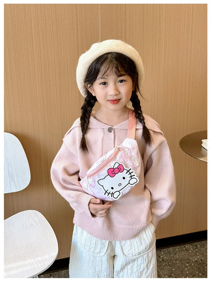 Anime Hello Kitty Kuromi Melody Kids Cartoons Cute Nylon Fanny Pack Shoulder Messenger Fanny Bag Travel Storage Bag Girls Gifts