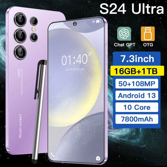 Global Version S24 Ultra  5G Smartphone 7.38Inch 16GB RAM+1024GB ROM Qualcomm 8 Gen 2,108MP Camera 7800Mah Battery Android Phone