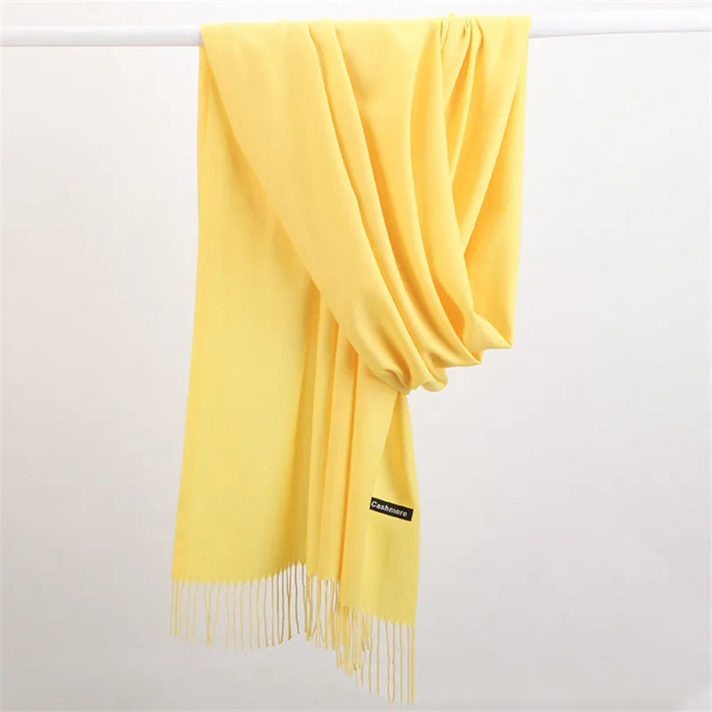 Fashion Solid Color 2021 Designer Women Scarf Winter Hijabs Tassels Long Lady Shawls Cashmere Like Pashmina Hijabs Scarves Wraps