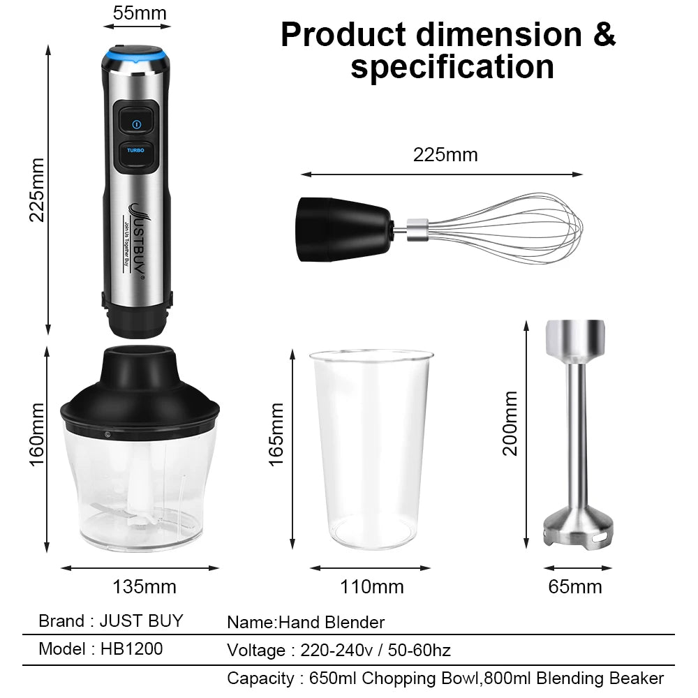 Euro 1500W 7/6/4 in 1 Electric Stick Hand Commercial Blender Food Processor Egg Whisk Mixer Juicer Meat Grinder