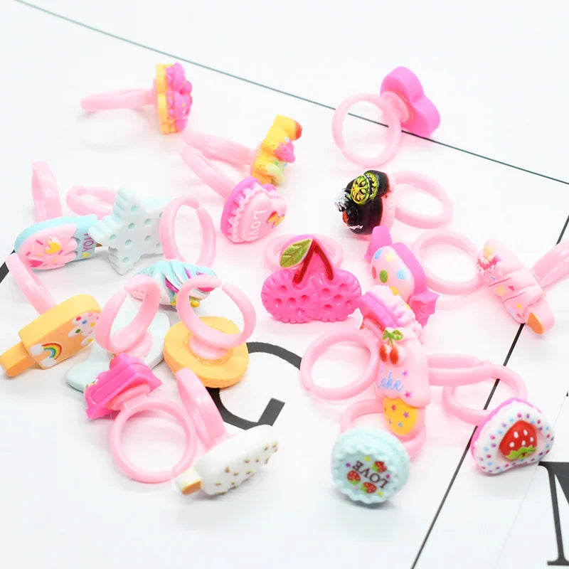 20pcs/lot Cute Kids Rings Candy Color Korea kawaii Cartoon Cake Dessert Rings Children Girls Jewelry Gifts For Child