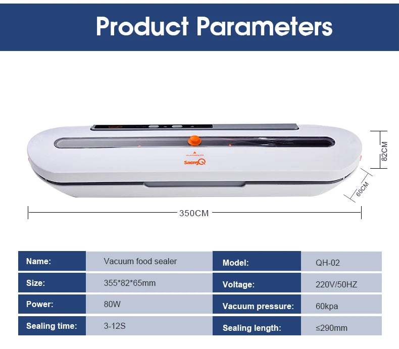 saengQ Best Food Vacuum Sealer 220V/110V Automatic Commercial Household Food Vacuum Sealer Packaging Machine Include 10Pcs Bags