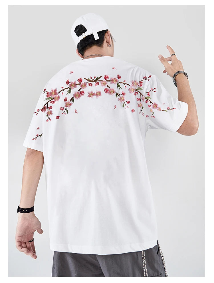 Embroidery T Shirt Men Women Flower Loose Casual T Shirt Summer Cotton Hip Hop Tee Tops Short Sleeve Male Harajuku Streetwear