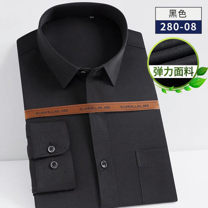 Stretch Cotton New Solid Men's Social Shirts Long Sleeve Formal Dress Shirt For Man Slim Fit Business Blouse Male White Shirt