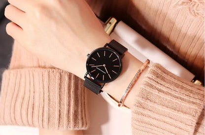 Women Watch 1 set Bracelet Japan Quartz Movement Simple Waterproof Rose Gold Stainless Steel Mesh Ladies watch relogio feminino