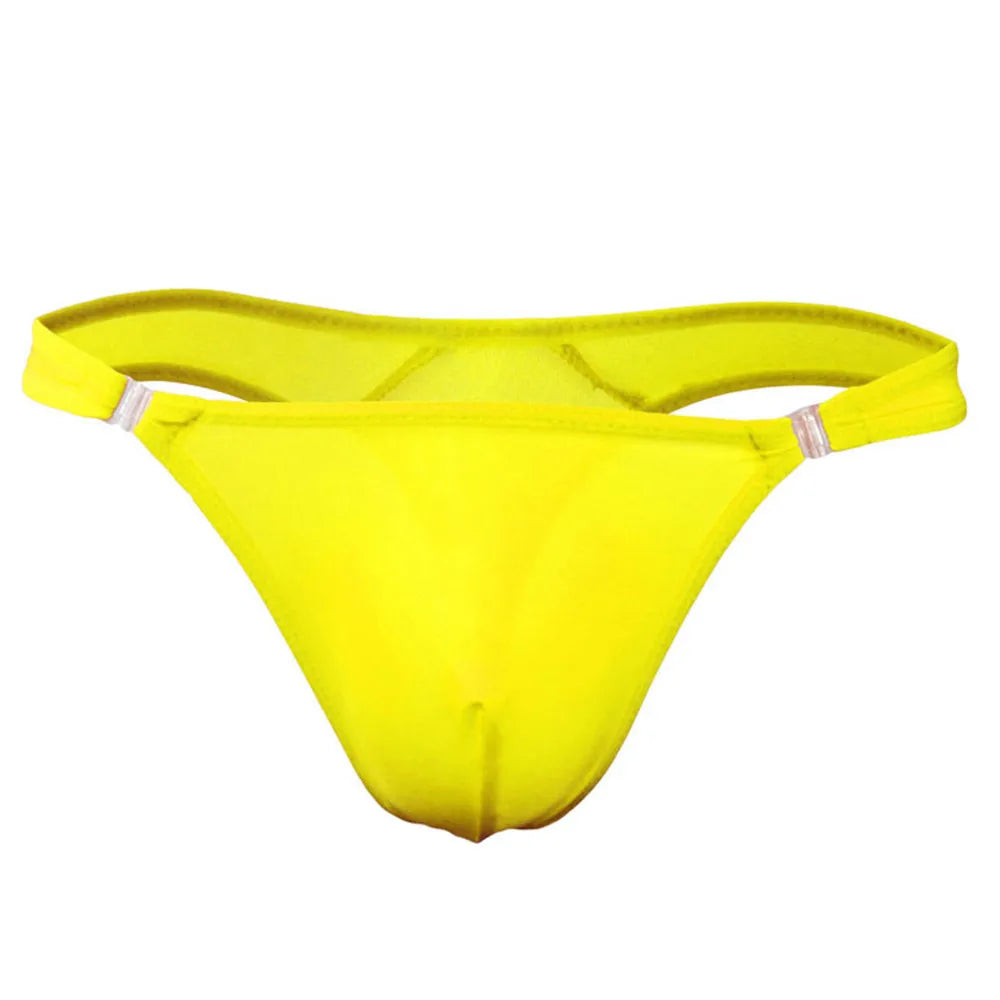 UNWE 2020 U Convex Mens Briefs Sexy Mini Men Thong Tanga Sexy Ice Silk U Convex Crotch Underpants Releasable Button