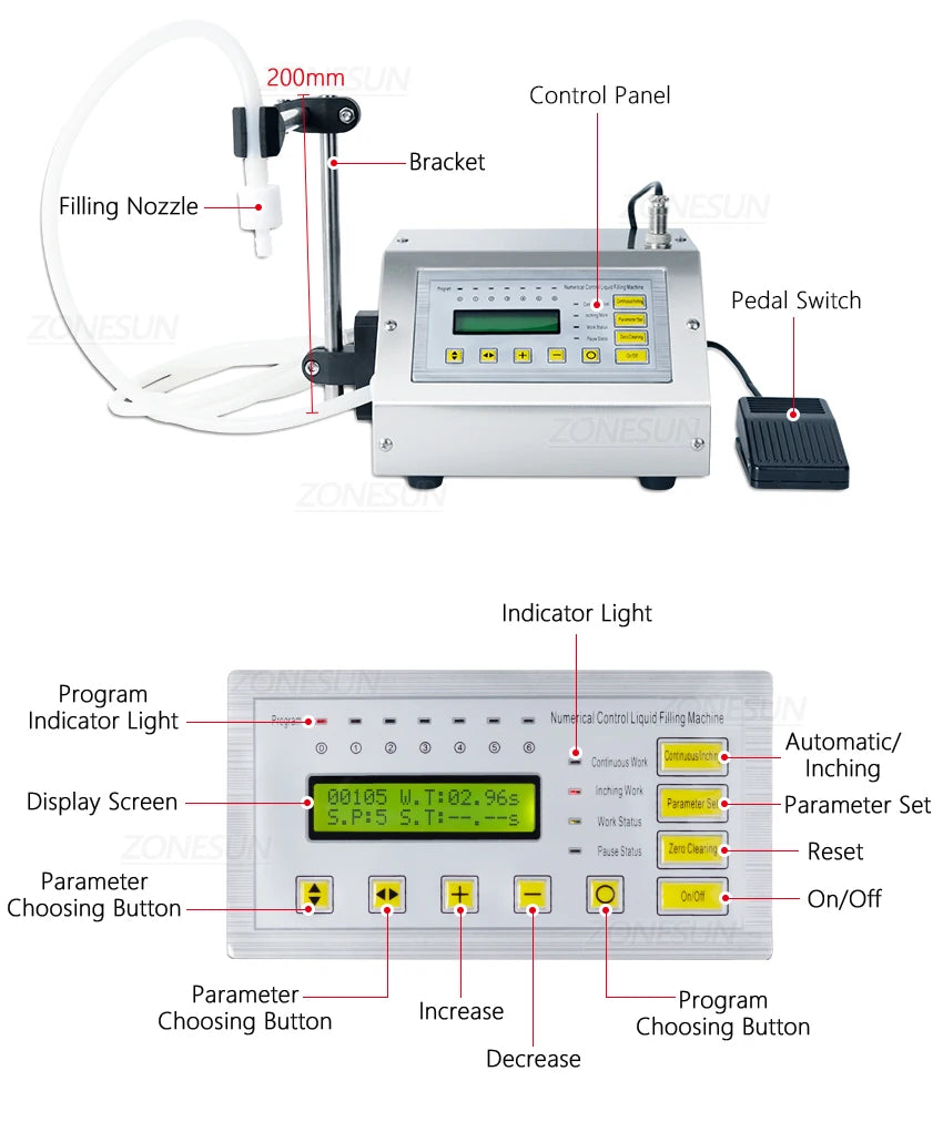 ZONESUN Small GFK-160A 5-3500ml Digital Control Liquid Juice Water Liquid Filling Machine Dosing Filler Bottle with Pedal