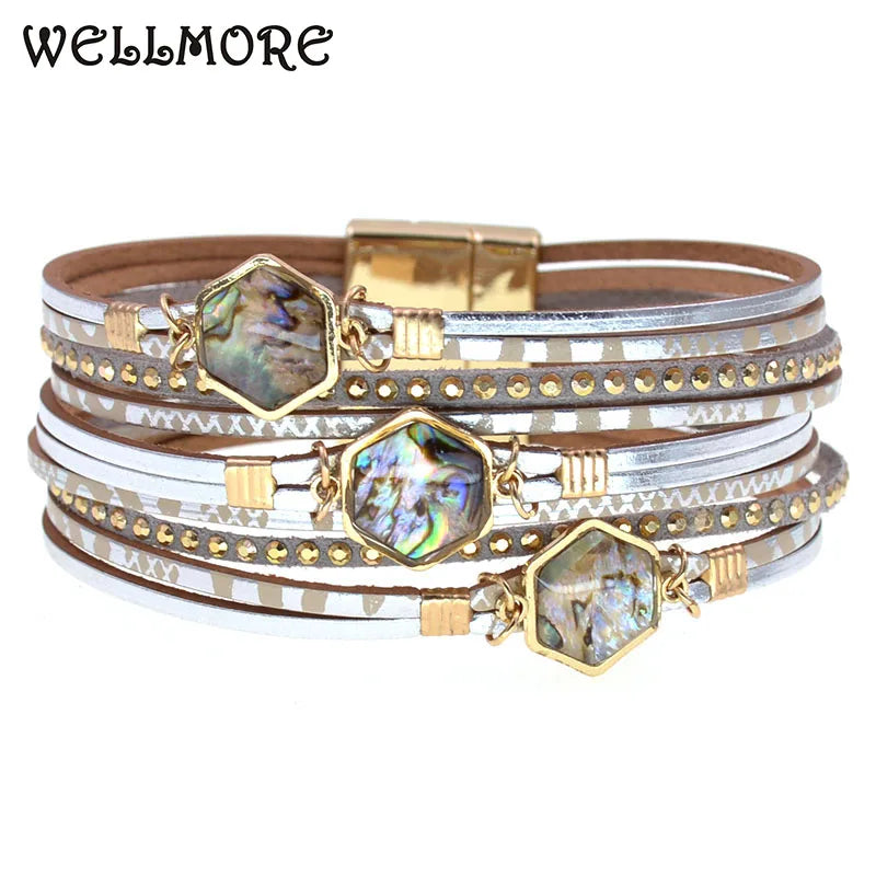 WELLMORE NEW Bohemia leather bracelets for women fashion chram bracelets magnet geometry bracelets Female Jewelry wholesale