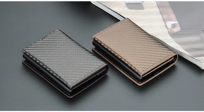 2024 Rfid Men Card Wallets Magnetic Button Free Name Customized Small Card Wallets Carbon Fiber Mini Wallet Qaulity Male Purses