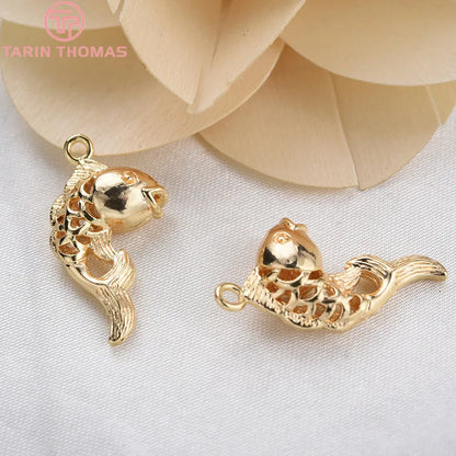 (129) 12x23MM 24K Gold Color Plated Brass Fish Charms Pendants High Quality Jewelry Accessories