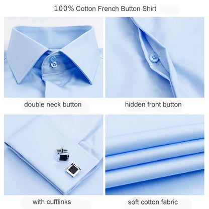 Luxury Mercerized Cotton French Cuff Button Shirts Long Sleeve Men Tuxedo Wedding Shirt High Quality Dress Shirt with Cufflinks