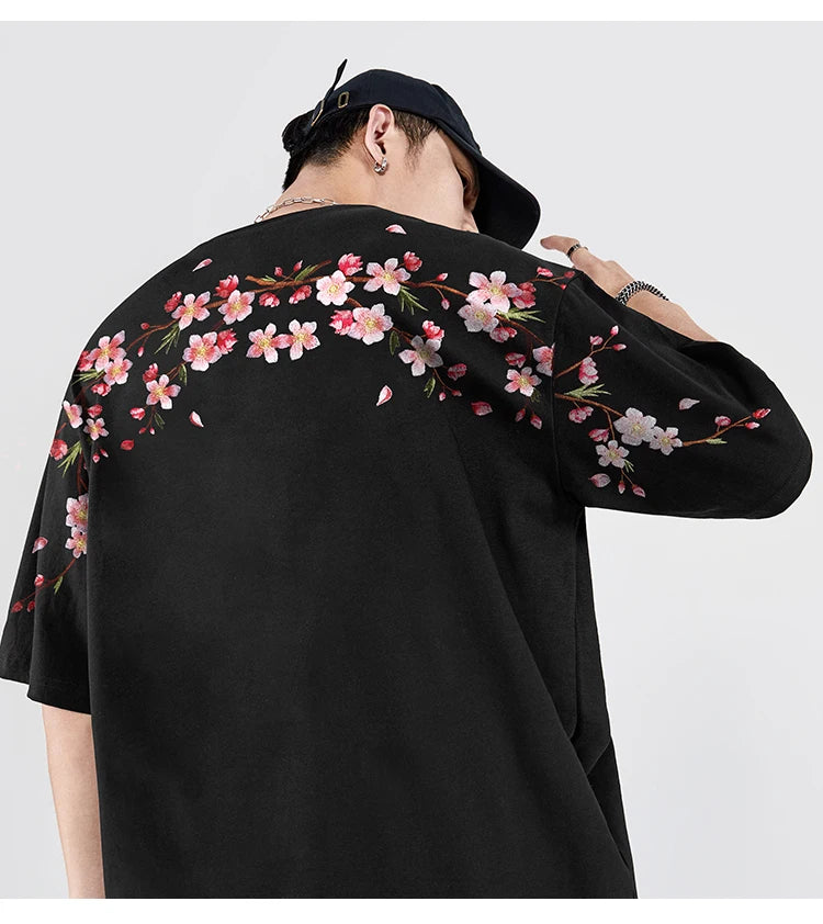 Embroidery T Shirt Men Women Flower Loose Casual T Shirt Summer Cotton Hip Hop Tee Tops Short Sleeve Male Harajuku Streetwear