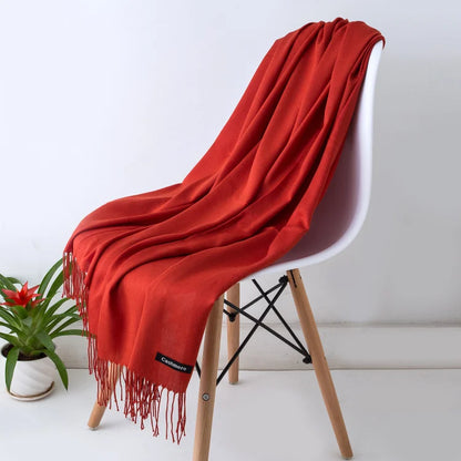 Fashion Solid Color 2021 Designer Women Scarf Winter Hijabs Tassels Long Lady Shawls Cashmere Like Pashmina Hijabs Scarves Wraps