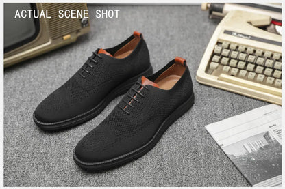 BHKH 2024 Breathable Knitted Mesh Casual Shoes Lightweight Smart Casual Shoes Office Work Footwear Men Shoes