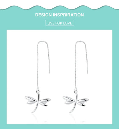 DOTEFFIL 925 Sterling Silver Dragonfly Earline Drop Earring Charm Women Jewelry Fashion Wedding Engagement Party Gift